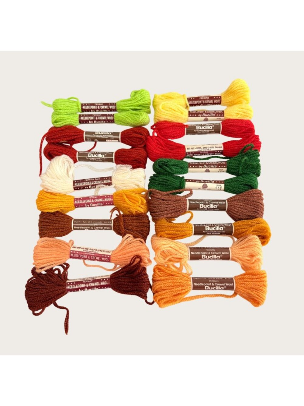 Vintage Lot of 19 Bucilla Persian Needlepoint Crewel Yarn 100% Virgin Wool